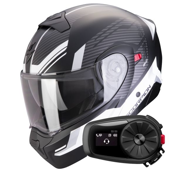 Convertible Scorpion Exo 930 Evo Sikon Matt Black White + Kit Bluetooth 5S Solo