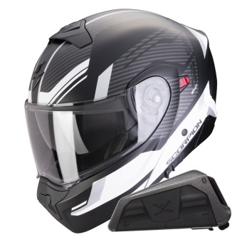 Convertible Scorpion Exo 930 Evo Sikon Negro Mate Blanco + Kit Bluetooth Exo-Com Link-1