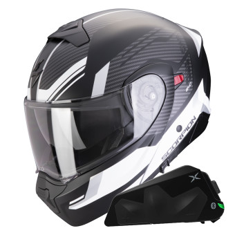 Convertible Scorpion Exo 930 Evo Sikon Negro Mate Blanco + Kit Bluetooth Exo-Com Link-1C