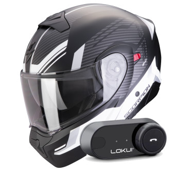 Convertible Scorpion Exo 930 Evo Sikon Matt Black White + Kit Bluetooth Lokui K30