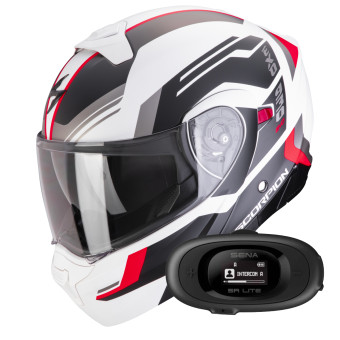 Convertible Scorpion Exo 930 Evo Sikon Matt White Black Red + Kit bluetooth 5R Lite