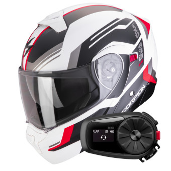 Convertible Scorpion Exo 930 Evo Sikon Matt White Black Red + Kit Bluetooth 5S Solo