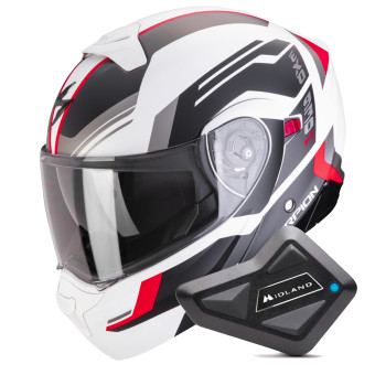 Convertible Scorpion Exo 930 Evo Sikon Matt White Black Red + Kit Bluetooth BT Mini
