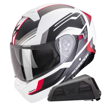 Convertible Scorpion Exo 930 Evo Sikon Blanco Mate Negro Rojo + Kit Bluetooth Exo-Com Link-1