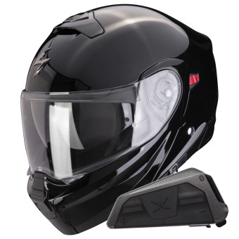 Convertible Scorpion Exo 930 Evo Solid Negro + Kit Bluetooth Exo-Com Link-1