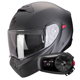 Convertible Scorpion Exo 930 Evo Solid Matt Pearl Black + Kit Bluetooth 5S Solo