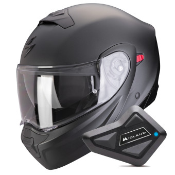 Convertible Scorpion Exo 930 Evo Solid Matt Pearl Black + Kit Bluetooth BT Mini