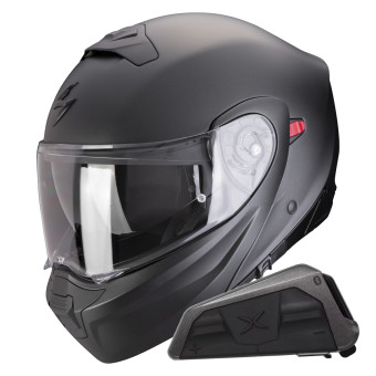 Convertible Scorpion Exo 930 Evo Solid Matt Pearl Black + Kit bluetooth Exo-Com Link-1
