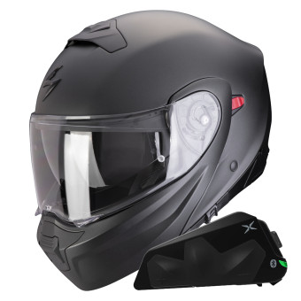 Convertible Scorpion Exo 930 Evo Solid Negro Perla Mate + Kit Bluetooth Exo-Com Link-1C