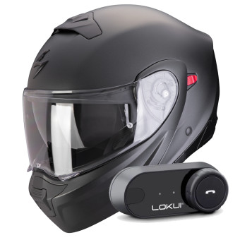 Casque Convertible Scorpion Exo 930 Evo Solid Matt Pearl Black + Kit Bluetooth Lokui K30 Casque Convertible Scorpion Exo 930 Evo Solid Matt Pearl Black + Kit Bluetooth Lokui K30