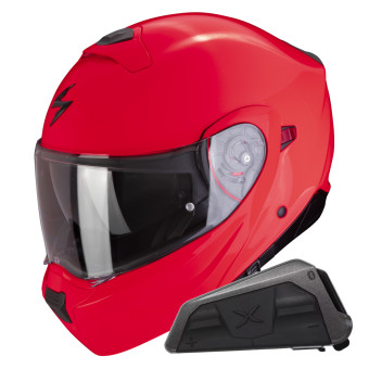 Convertible Scorpion Exo 930 Evo Solid Neon Red + Kit bluetooth Exo-Com Link-1