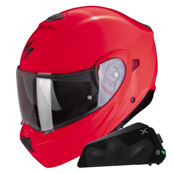 Convertible Scorpion Exo 930 Evo Solid Rojo Nen + Kit Bluetooth Exo-Com Link-1C