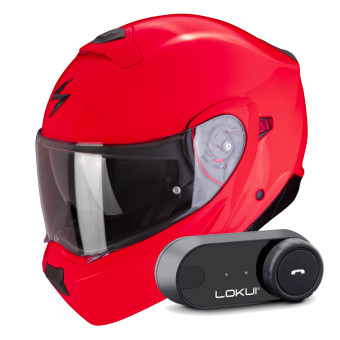 Convertible Scorpion Exo 930 Evo Solid Neon Red + Kit Bluetooth Lokui K30