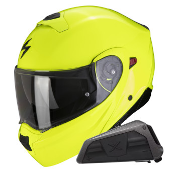 Convertible Scorpion Exo 930 Evo Solid Neon Yellow + Kit bluetooth Exo-Com Link-1