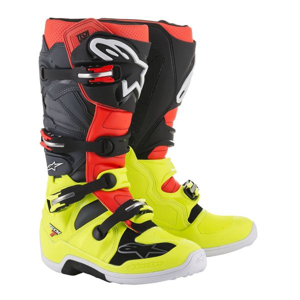 Botas Motocross Alpinestars TECH 7 Yellow Fluo Red Gray Black