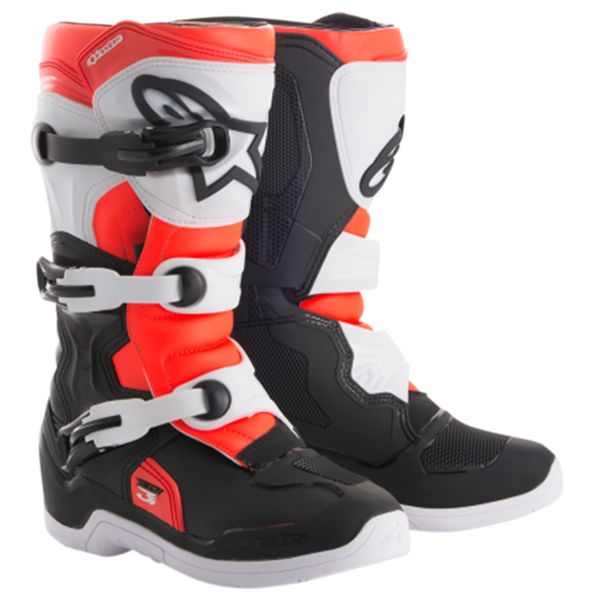 Botas Motocross Alpinestars Tech 3S Youth Negro Blanco Rojo Fluo Botas Motocross Alpinestars Tech 3S Youth Negro Blanco Rojo Fluo