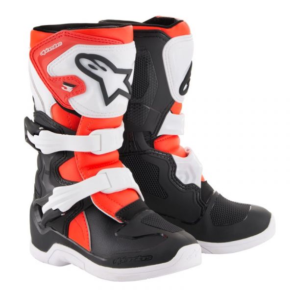 Botas Motocross Alpinestars Tech 3S Kids Negro Blanco Rojo Fluo Botas Motocross Alpinestars Tech 3S Kids Negro Blanco Rojo Fluo