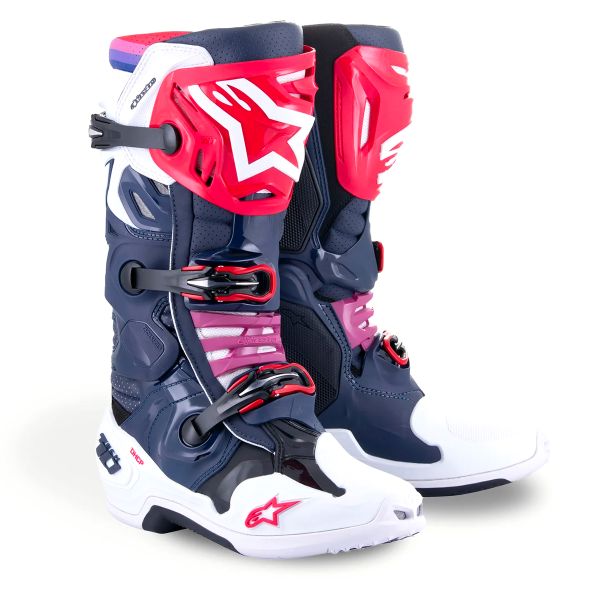 Botas motocross Alpinestars Tech 10 Supervented Night Navy White Rainbow en Stock iCasque.es