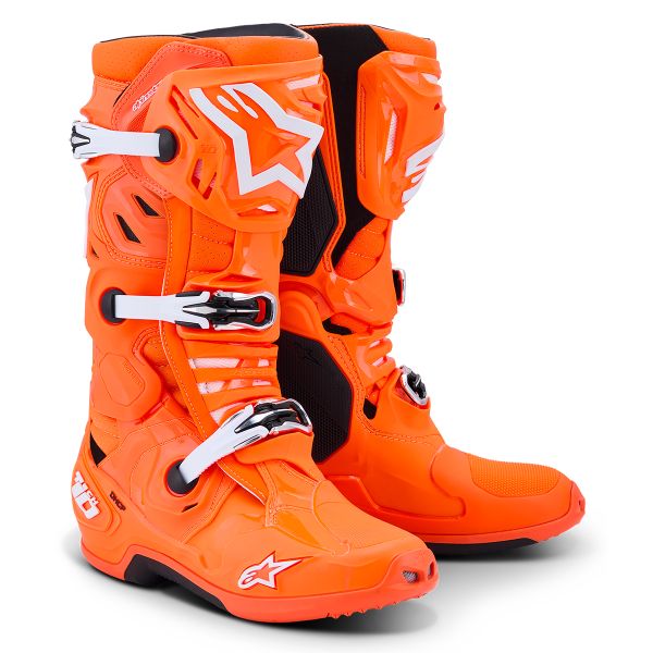 Botas Motocross Alpinestars Tech 10 Supervented Orange Fluo Black White
