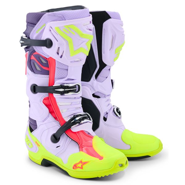 Botas Motocross Alpinestars Tech 10 Supervented Purple Yellow Fluo Diva Pink