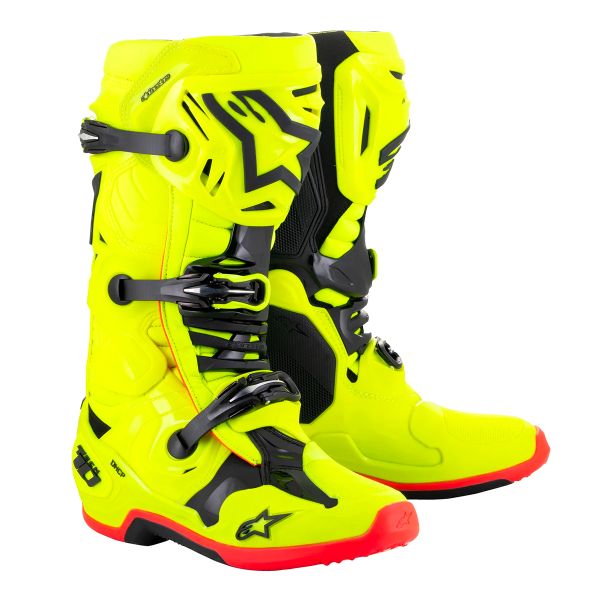 Botas Motocross Alpinestars Tech 10 Amarillo Fluo Negro Rojo Fluo