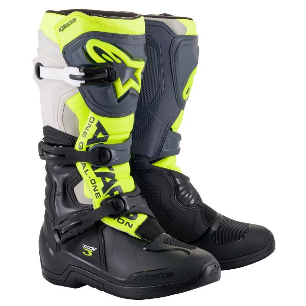 Botas Motocross Alpinestars Tech 3 Black Cool Grey Yellow Fluo