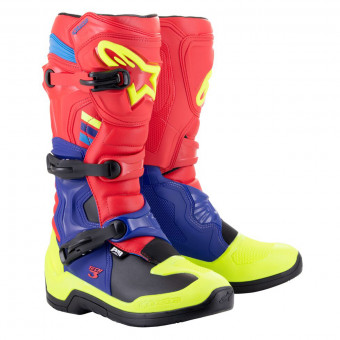 Botas Motocross Alpinestars Tech 3 Bright Red Dark Blue Yellow Fluo
