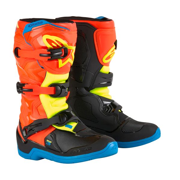 Botas Motocross Alpinestars Tech 3S Youth Naranja Fluo Esmalte Azul Amarillo Fluo