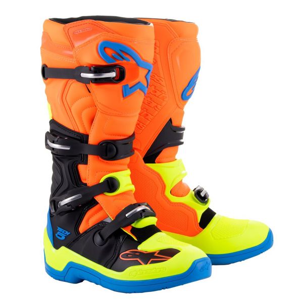 Botas Motocross Alpinestars Tech 5 Naranja Fluo Esmalte Azul Amarillo Fluo Botas Motocross Alpinestars Tech 5 Naranja Fluo Esmalte Azul Amarillo Fluo
