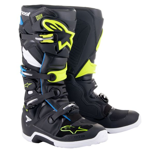 Botas Motocross Alpinestars Tech 7 Black Enamel Blue Yellow Fluo