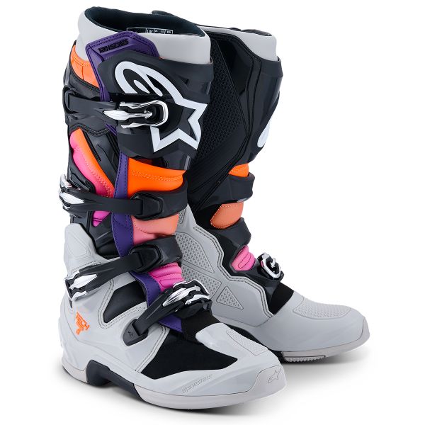 Botas Motocross Alpinestars Tech 7 Black Lght Gry Orng FL Magenta