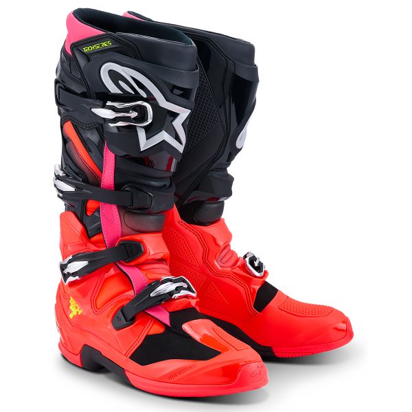 Botas Motocross Alpinestars Tech 7 Black Red Fluo Pink Fluo
