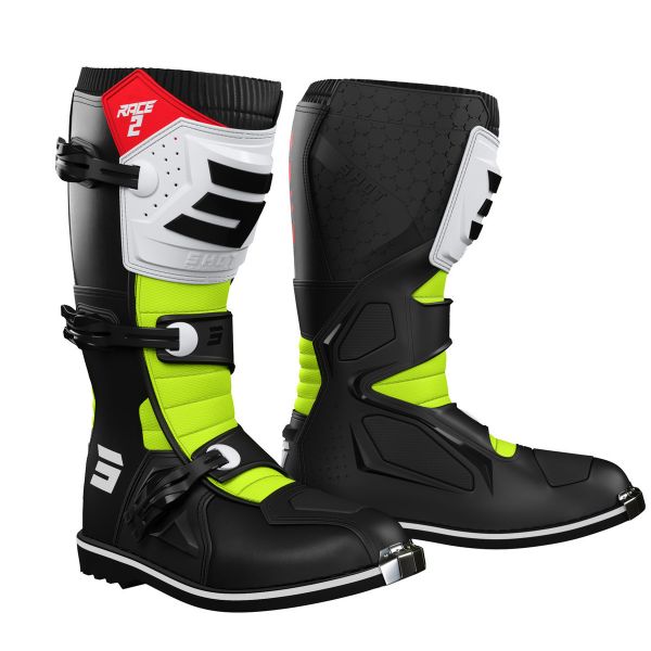 Botas Motocross SHOT Race 2 Black Red White Neon Yellow