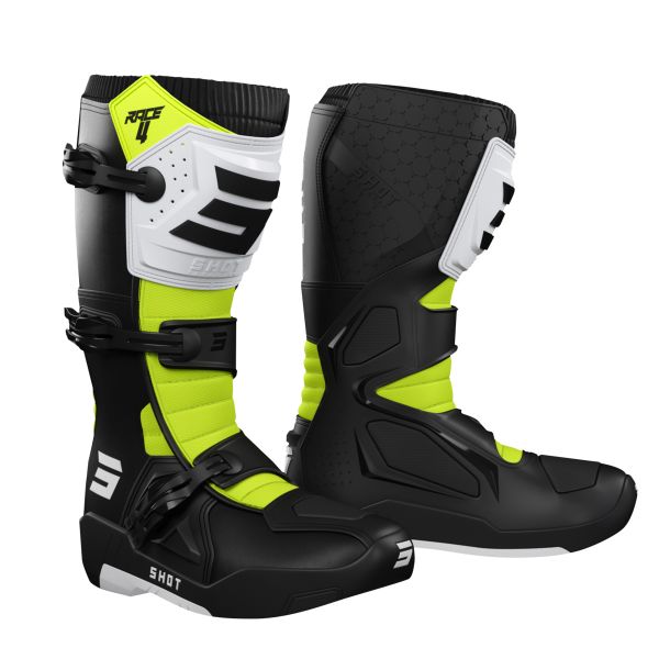 Botas Motocross SHOT Race 4 Black White Neon Yellow Botas Motocross SHOT Race 4 Black White Neon Yellow