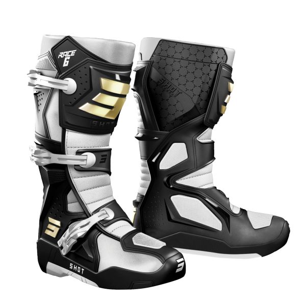 Botas Motocross SHOT Race 6 Black White Gold Botas Motocross SHOT Race 6 Black White Gold