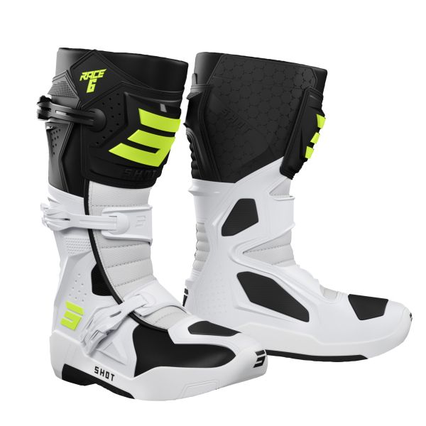 Botas Motocross SHOT Race 6 Black White Neon Yellow Botas Motocross SHOT Race 6 Black White Neon Yellow