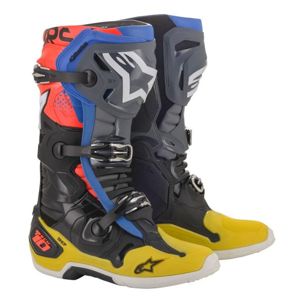 Botas Motocross Alpinestars Tech 10 Black Yellow Blue Red Fluo