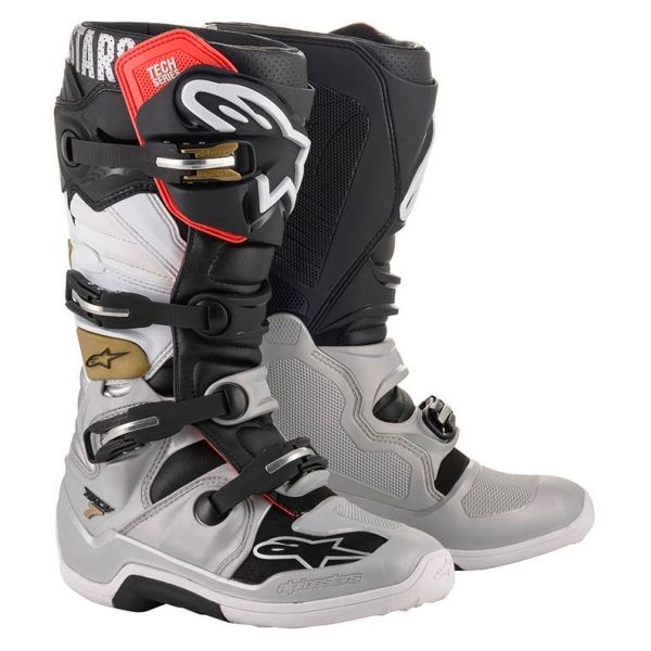Botas Motocross Alpinestars Tech 7 Black Silver White Gold