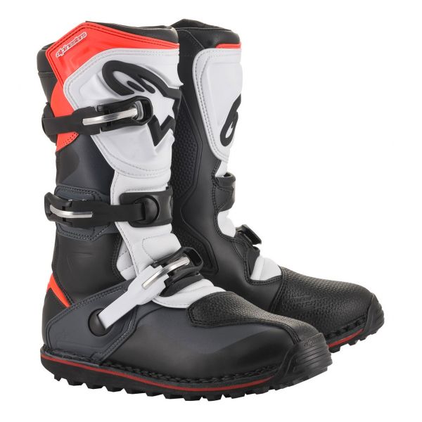 Botas Motocross Alpinestars Tech T Negro Gris Rojo Fluo Botas Motocross Alpinestars Tech T Negro Gris Rojo Fluo