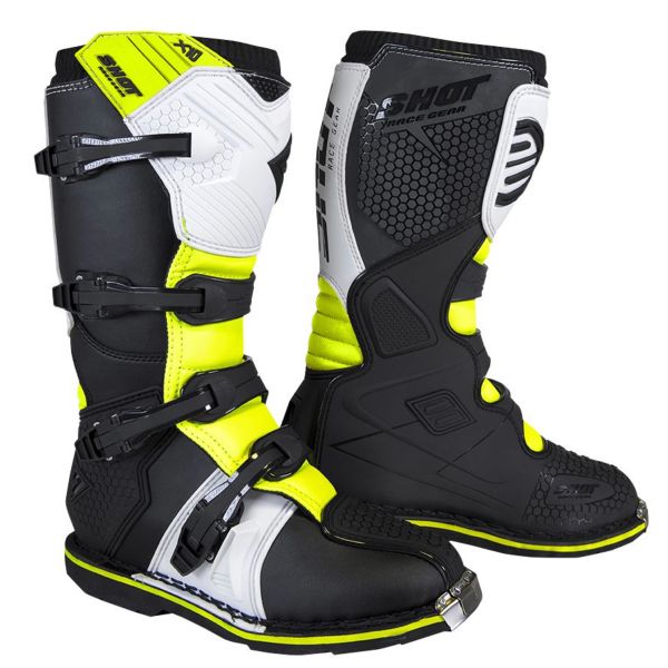 Botas Motocross SHOT X10 2.0 Black White Neon Yellow