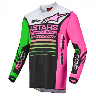 Camiseta Motocross Alpinestars Racer Compass Black Green Neon Pink Fluo