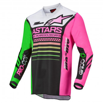 Camiseta Motocross Alpinestars Racer Compass Black Green Neon Pink Fluo Kids
