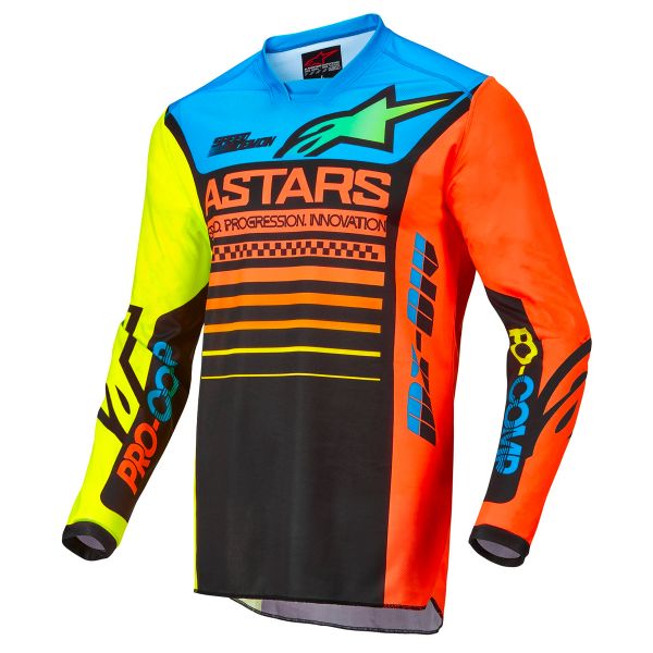 Camiseta Motocross Alpinestars Racer Compass Black Yellow Fluo Coral Camiseta Motocross Alpinestars Racer Compass Black Yellow Fluo Coral
