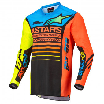 Camiseta Motocross Alpinestars Racer Compass Black Yellow Fluo Coral Nio