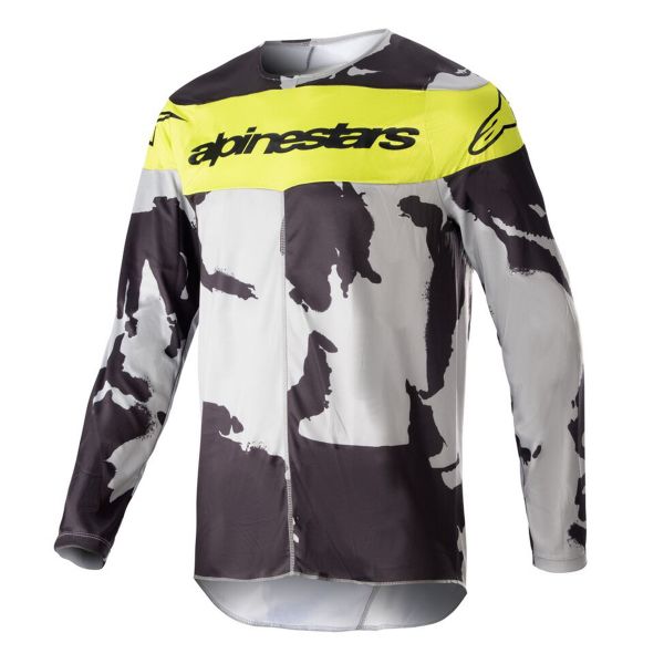 Camiseta Motocross Alpinestars Racer Tactical Cast Grey Camo Yellow Fluo