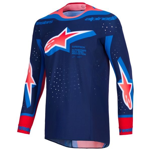 Camiseta Motocross Alpinestars Supertech Vista Jersey Dark Navy Hot Coral Cobalt