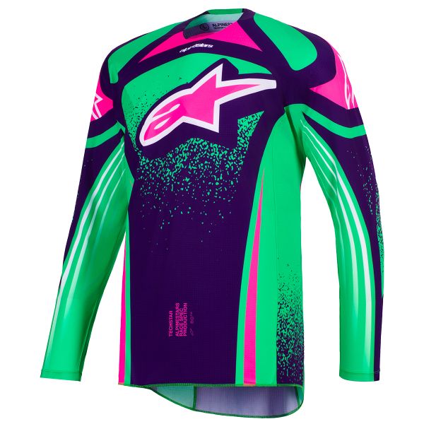 Camiseta Motocross Alpinestars Techstar Nomur Jersey Deep Purple Green Pink Fluo