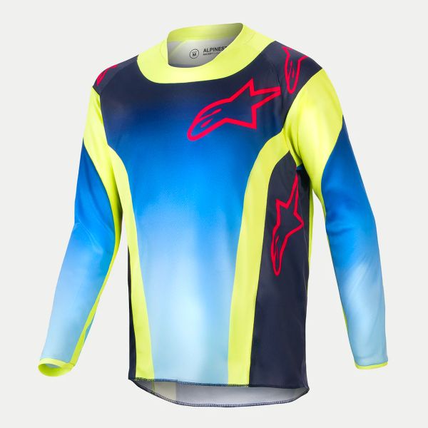 Camiseta Motocross Alpinestars Youth Racer Hoen Yellow Fluo Blue Night Navy
