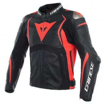 Cazadora moto Dainese Mugello Leather Black Fluo Red