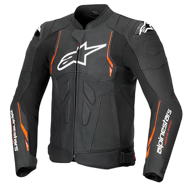 Cazadora moto Alpinestars Dusk Airflow Piel Negro Rojo Fluo Cazadora moto Alpinestars Dusk Airflow Piel Negro Rojo Fluo